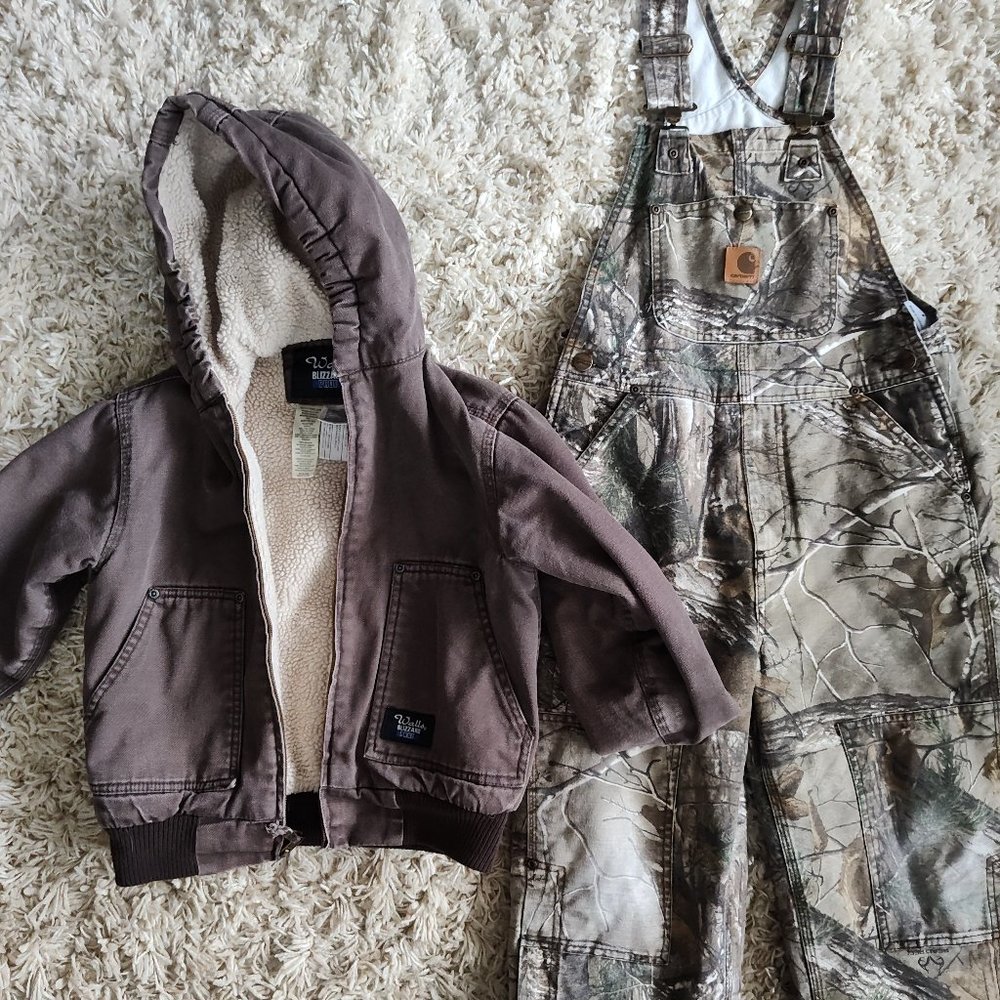 Carhartt bibs Walls winter coat youth boys 8 10 medium camo insulated